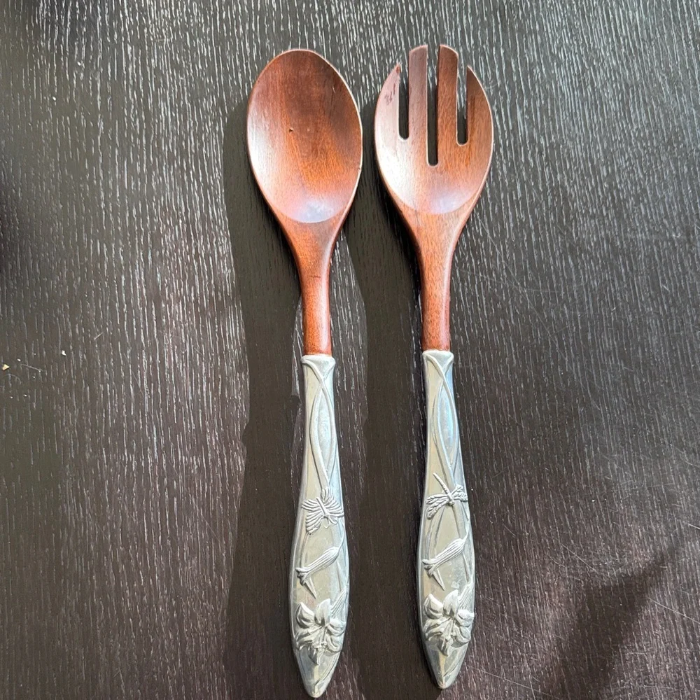 Lenox Wooden and Silver-Toned Salad Servers